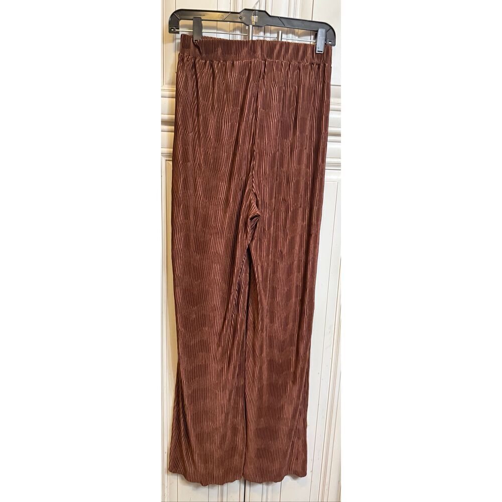 Meshki Women's Yara Plisse High Waist Pull On Wide Leg Pants Brown Sz Small NWOT - Picture 4 of 7